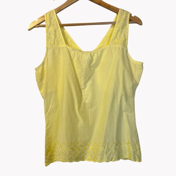 Deadstock Vintage Y2K Self Esteem Yellow Sleeveless Eyelet Babydoll Top M - Picture 2 of 5